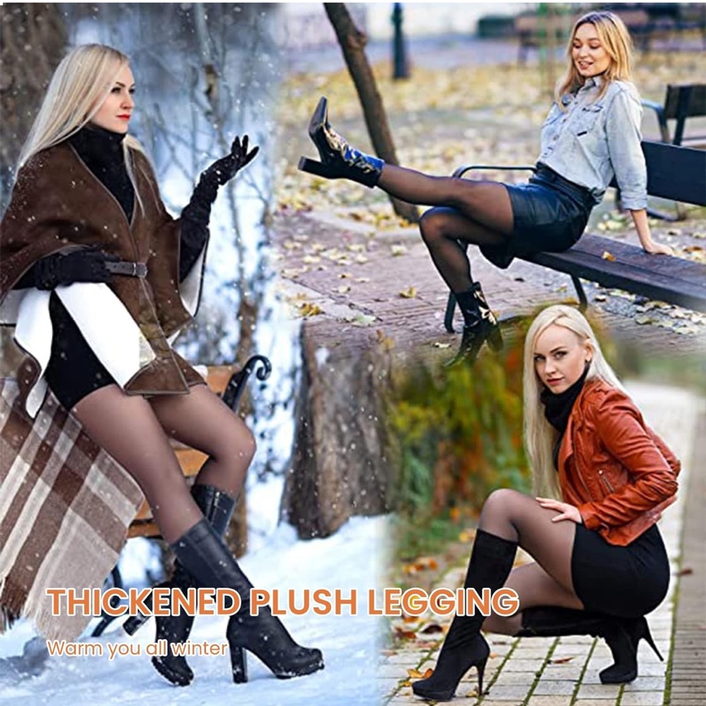 Fleece Lined Sheer Look Tights S/M Brown Thermal Fake Sheer Winter Leggings